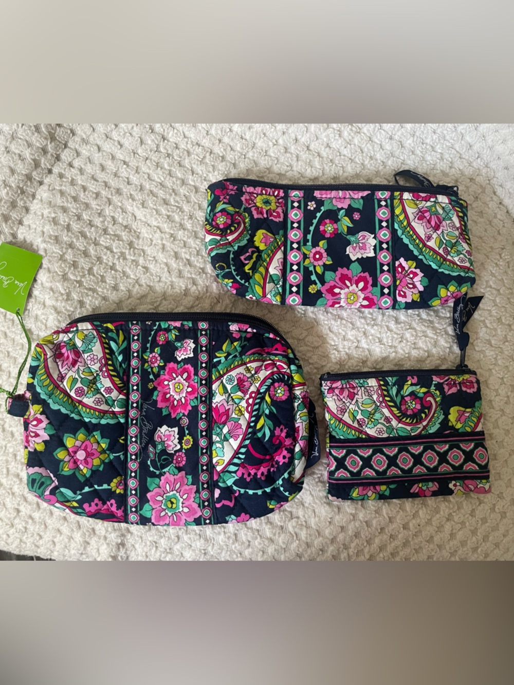 Vera Bradley Navy Floral Quilted bag trio - Pink Green Turquoise - Picture 2 of 4
